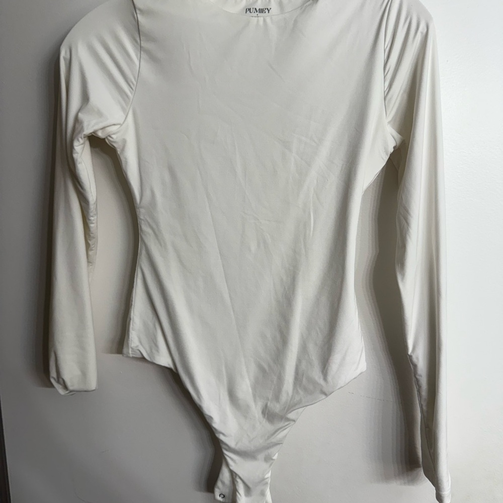 White Crew Neck Long Sleeve Bodysuit White Size Small
